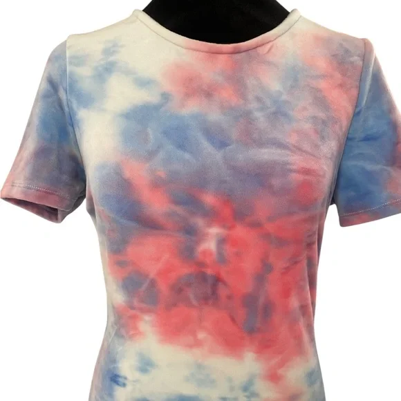 Light Mood velour Pink, Blue, White  Mini Dress, Large - Picture 2 of 5